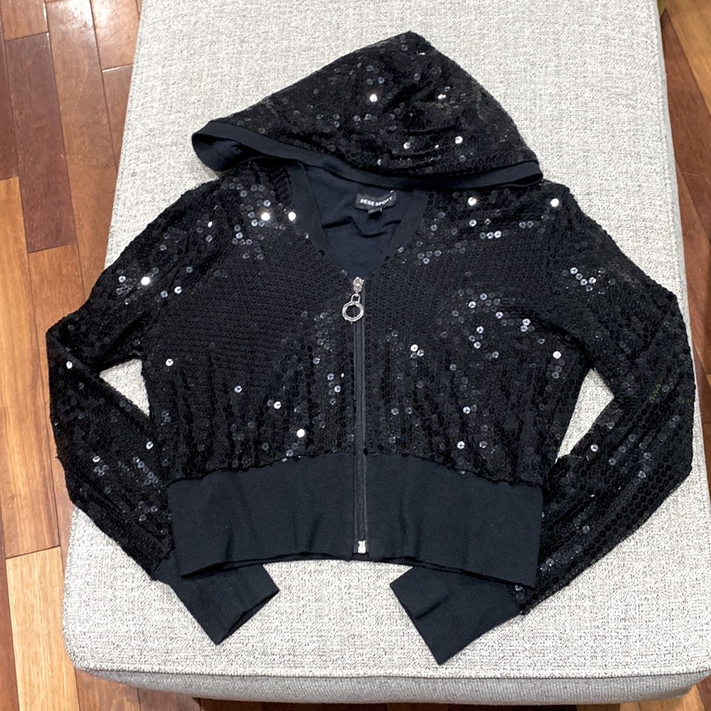 Bebe sport cropped sequence Hoodie
